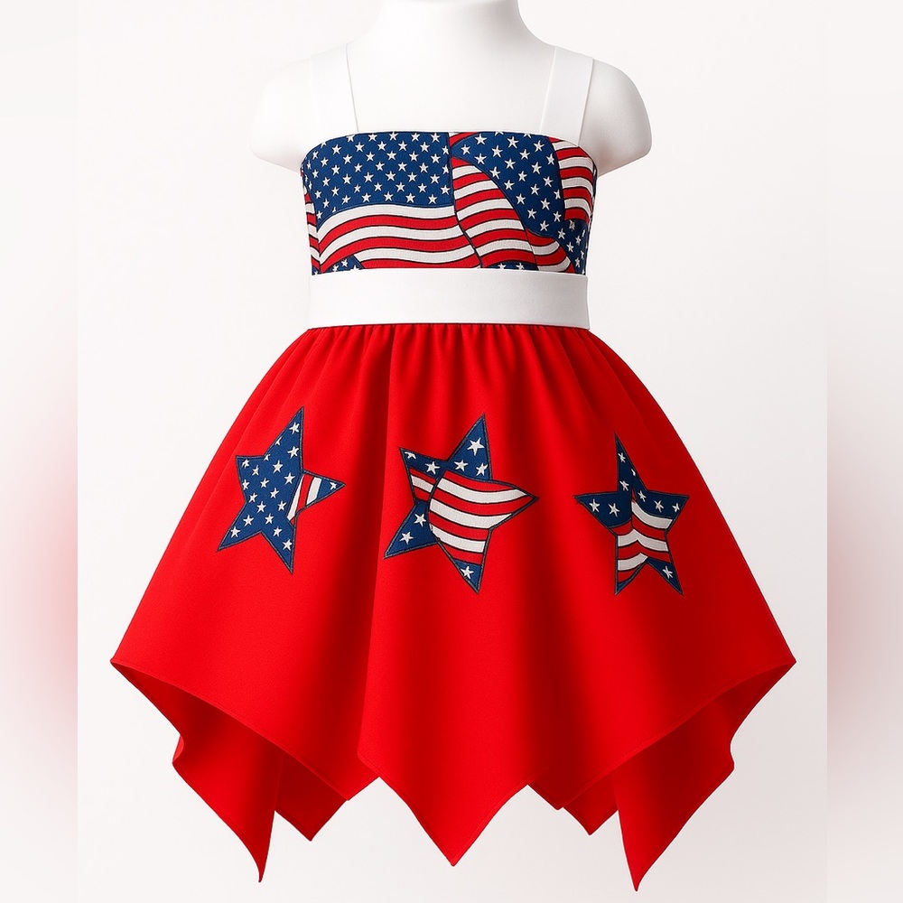 Patriotic Red Dress with Stars and Stripes 12m